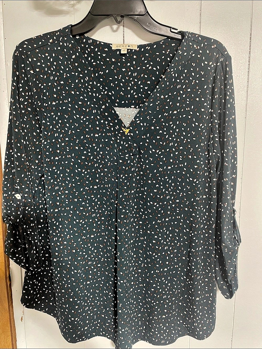 BEACON Abstract Print Blouse in Green & Brown Large Like New